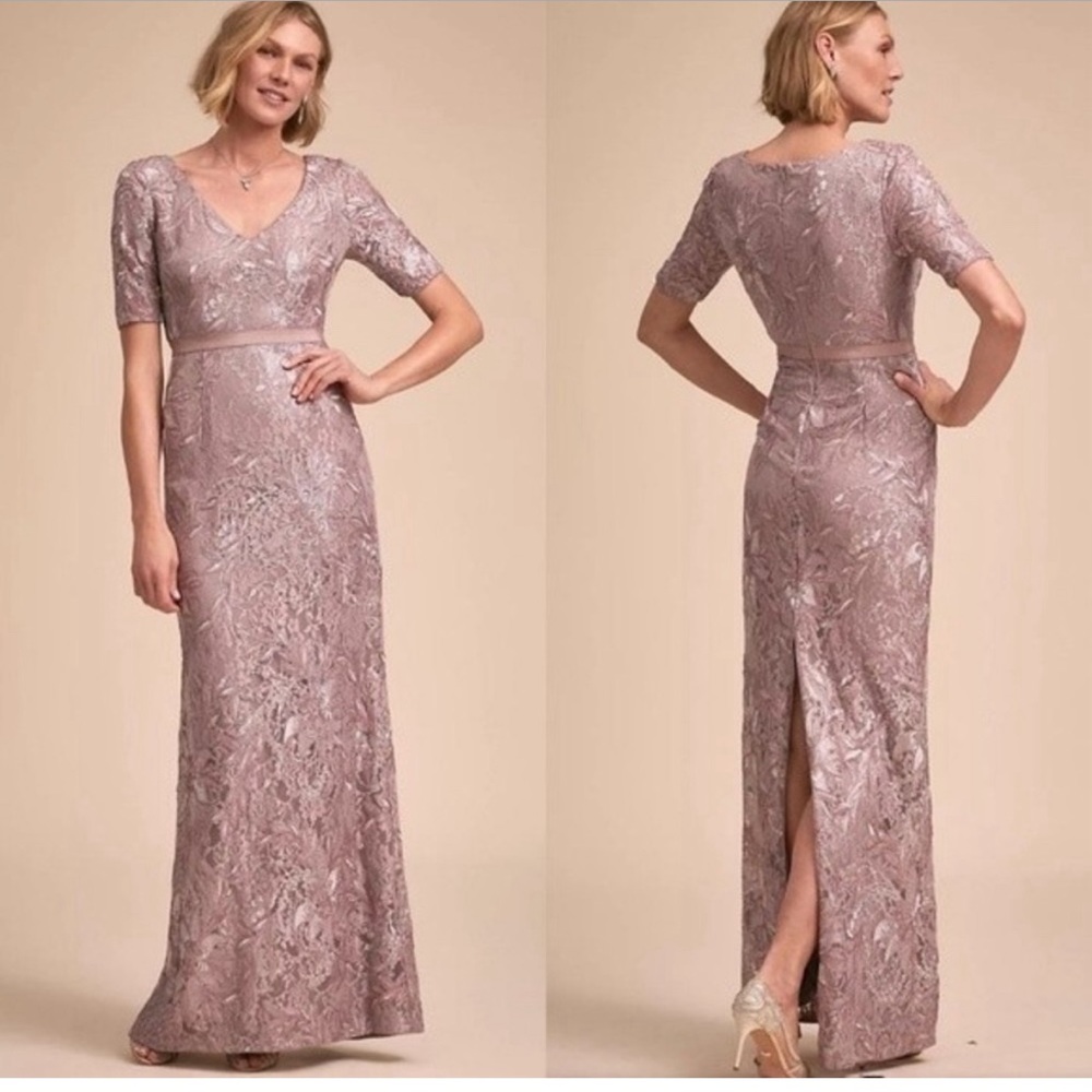 BHLDN Adrianna Papell Levi Smoky Amethyst Purple Metallic Lace Gown 12